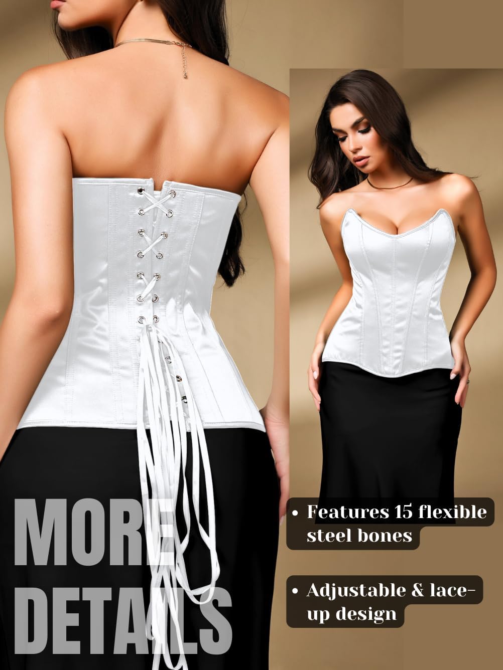 EHSUYAB Women Satin Overbust Corset Top, 15 Steel Boned Lace Up Shapewear, Xs-6Xl Sexy Bustier Formal Evening Party Going Out