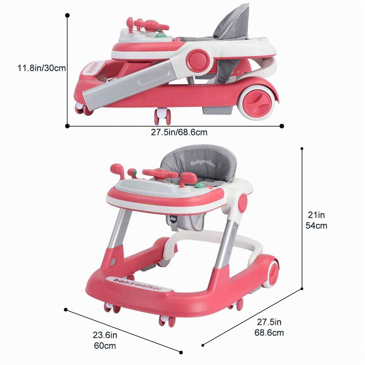 Lauflernhilfe 2-in-1: Schiebewagen für Kleinkinder mit Abnehmbarem Esstablett und Musik-Spielbrett (ohne Batterien),Faltbare Aktivitäts-Lauflernhilfe für Jungen und Mädchen von 6 bis 18 Monaten