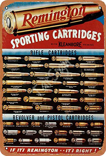 TarSign Remington Sporting Cartridges - Cartuchos de rifle y revólver y pistola, logotipo vintage de estaño de 12 8 pulgadas, decoración de pared llamativa
