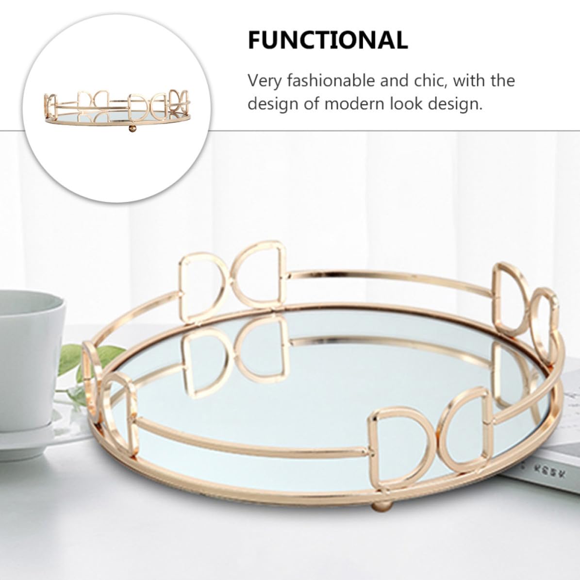Bandeja Decorativa para Almacenamiento Fácil y Organización Espejo Dorado de Metal Estilo Nórdico en Hogar o Vestidor