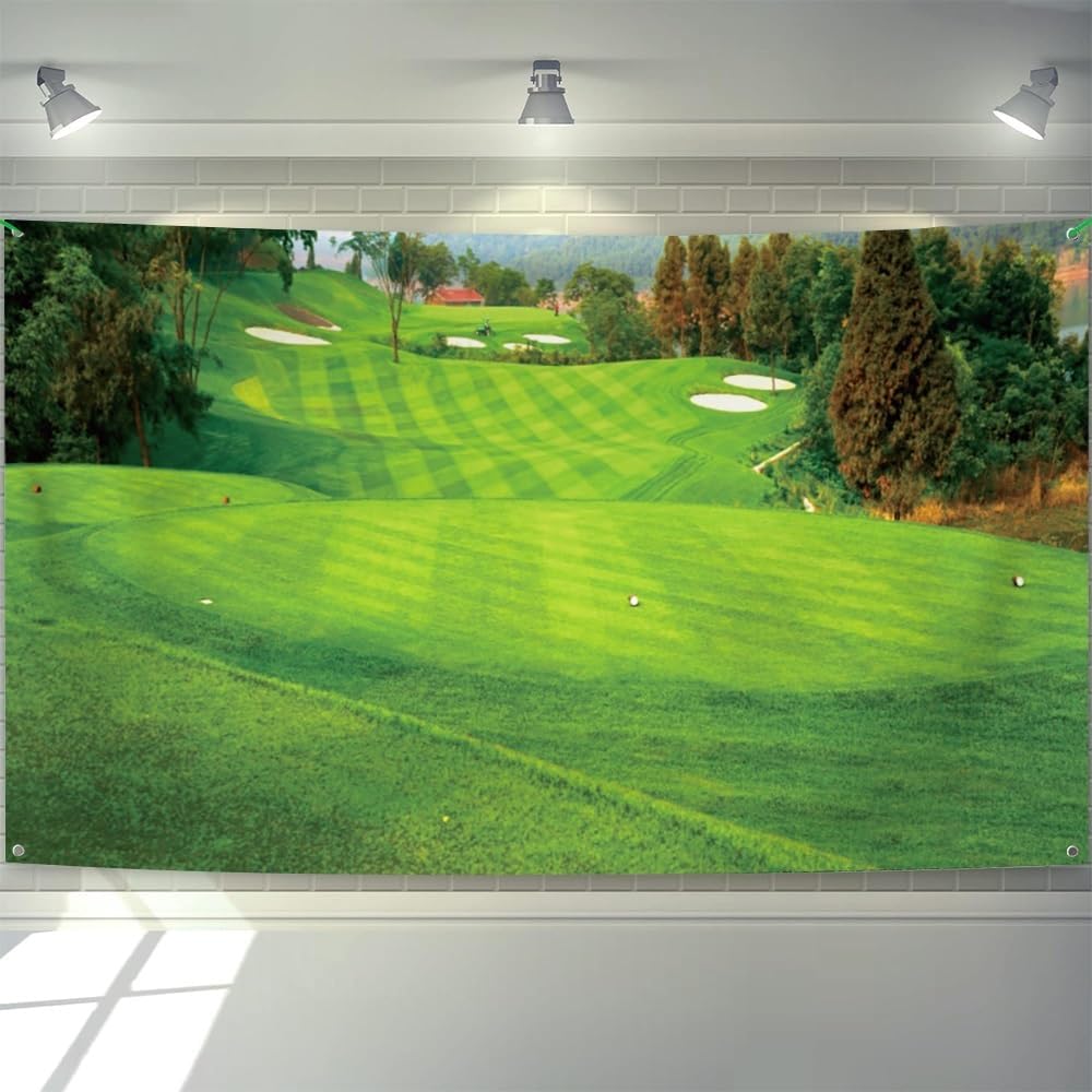 7x16ft Golf Course Garage Door Decorations Green Grass Spring Natural Scenery Golf Themed Backdrop Golf Banquet Decor Golf Sports Party Baby Shower Birthday Party Supplies Studio Props