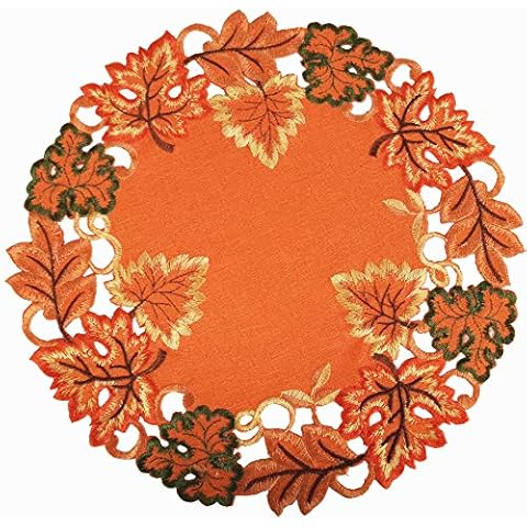 GRANDDECO Harvest Fall Table Placemat 14" Set of 4,Cutwork Embroidered Maple Leaves Dresser Scarf Table Topper for Thanksgiving's Day Home Dinner Holiday Party Decoration Cover