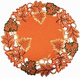 GRANDDECO Harvest Fall Table Placemat 14" Set of 4,Cutwork Embroidered Maple Leaves Dresser Scarf Ta