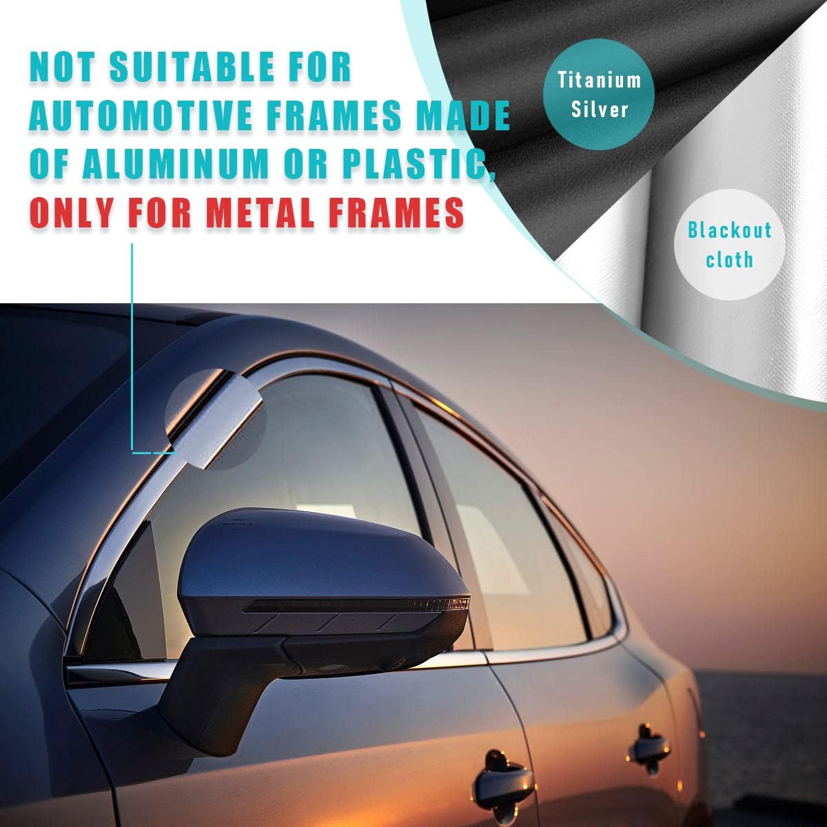 Ziciner Car Window Sun Shade（Only for Metal Frame）, 2 Pcs Auto Side Front Magnetic Windshield Curtains, Sun Heat Blocker and UV Rays Protector, Universal Window Covers for Car (Silver-Front Window)