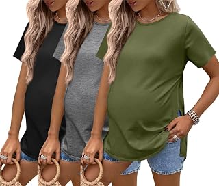 Ekouaer 3 Pack Maternity Shirts Short Sleeve Split Side Pregnancy Tops Casual Pregnant Tunic Blouse Price In India