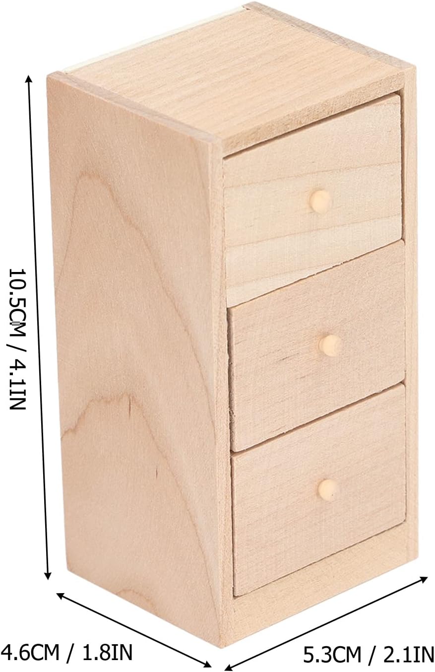 Mini Dollhouse Drawers, 1:12 Miniature Drawer Cabinet, 3 Layer Drawers Birch Wood Storage Cabinet Model, Wooden Doll House Furniture Decor Accessories for Bedroom, Living Room