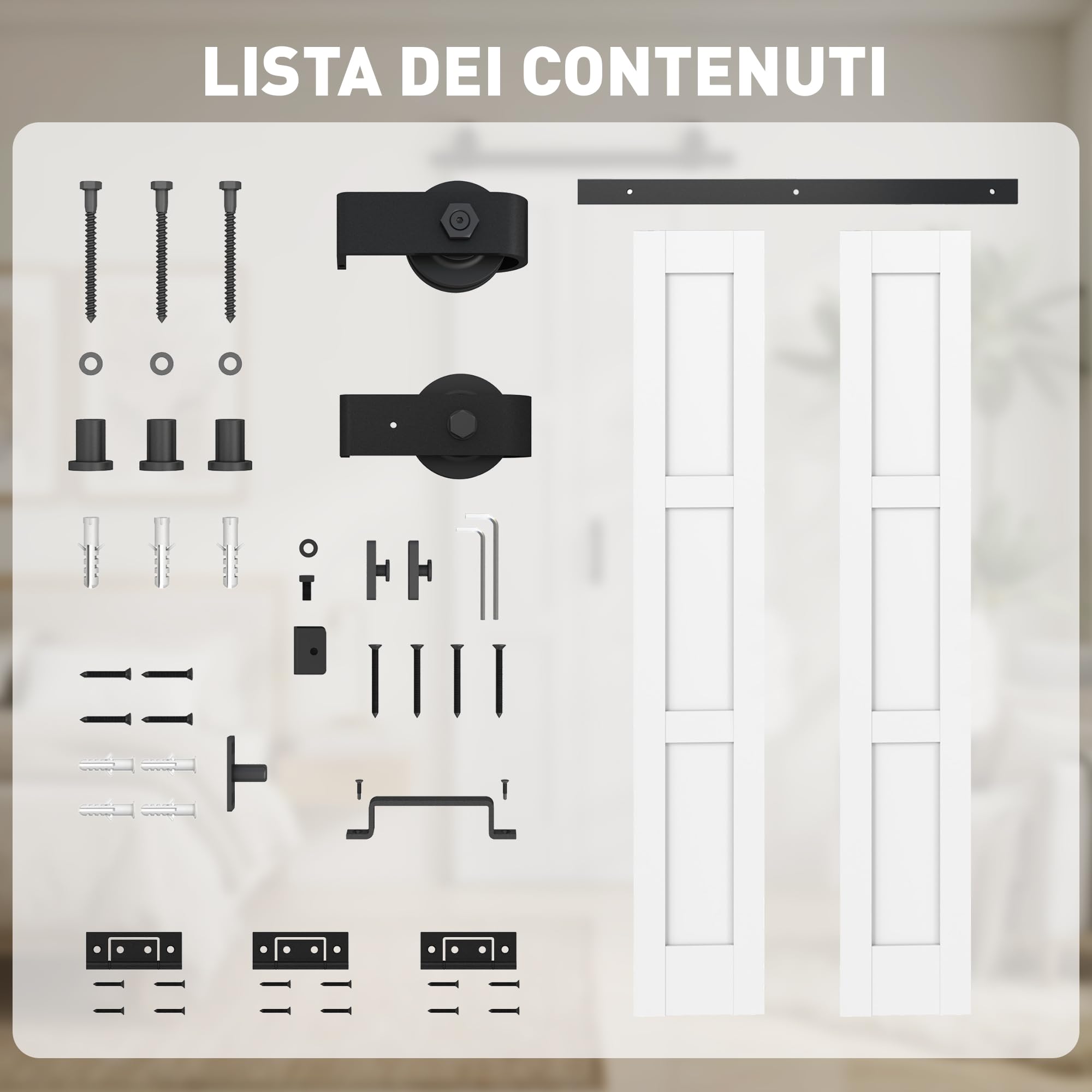 HOMCOM Porta Scorrevole Bi-fold Muro 71.2x213.4cm, Binario Silenzioso Acciaio, Maniglia, Guida, Ruote, Porta da Interno Stile Rustica, in MDF e Legno Pino, Impermeabile, per Cucina, Bagno