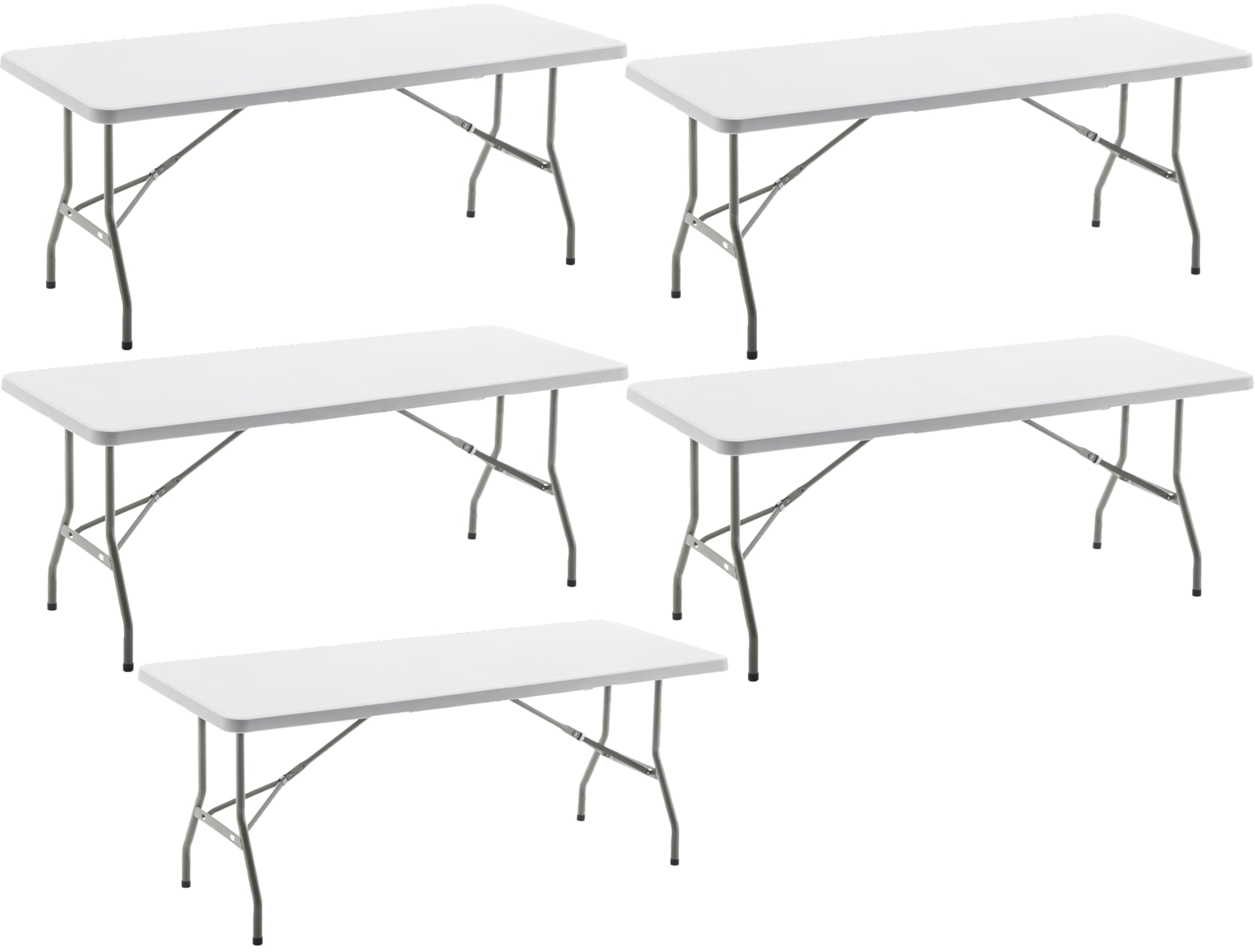 BTEXPERT Set of 5, Event Folding Utility Table 6 Foot 72"x 29.5" Heavy Duty Portable Indoor Outdoor Picnic Camping Office Home Party Wedding Tailgating White