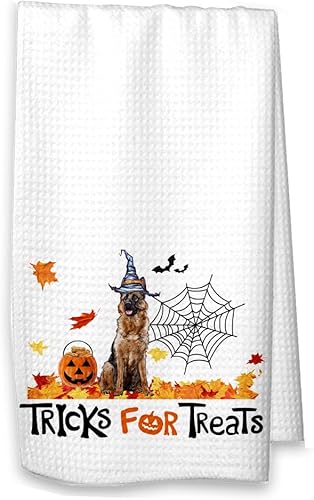Studio 9Thirty3 Trucos para golosinas Pastor alemán Toalla de cocina de Halloween, decoración de otoño de pastor alemán para mamá (toalla blanca,