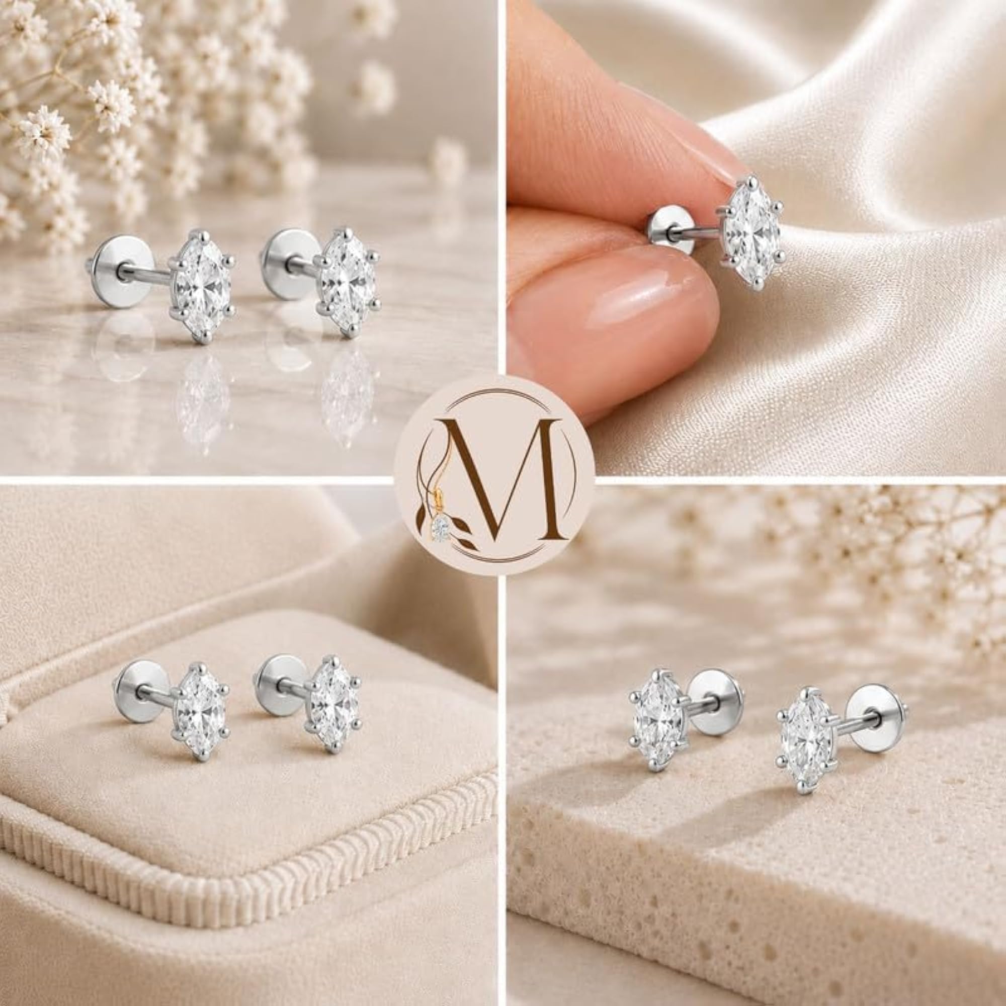 Women's 925 Sterling Silver CZ Oval-Shaped Solitaire Stud Earrings