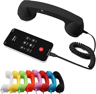 Retro Phone Handset, Retro Phone Handset for iPhone, Cell Phone Receiver with Microphone & Speaker, Receivers Headphones for Mobile Phone, Tablet, Laptop, with Answer Button (Black, Type-C)