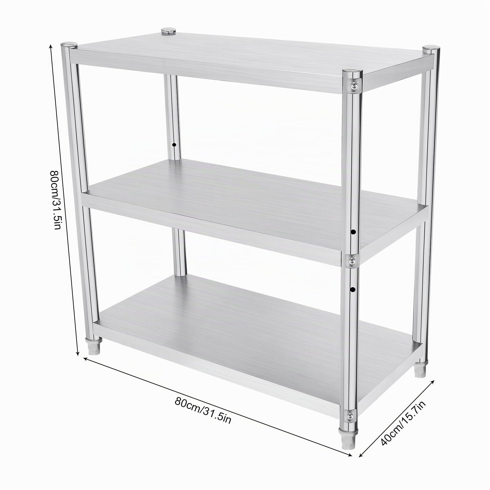 3 Niveaux Étagère de Cuisine,Etagère Rangement Acier Inoxydable,Etagere INOX Cuisine Professionnel,80x80x40cm Structure à Trois, Présentoir Multifonctionnel