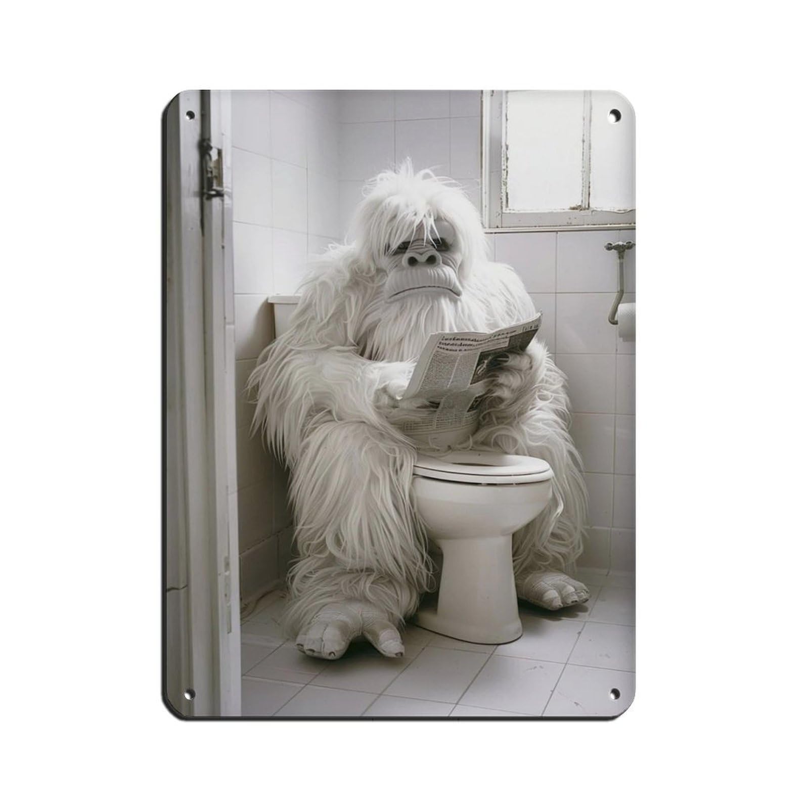Yeti Sitting on The Toilet Reading A Newspaper (3) Retro Poster Metal Tin Sign Chic Art Retro Iron Painting Bar People Cave Cafe Family Garage Poster Wall Decoration 12x16inch(30x40cm)