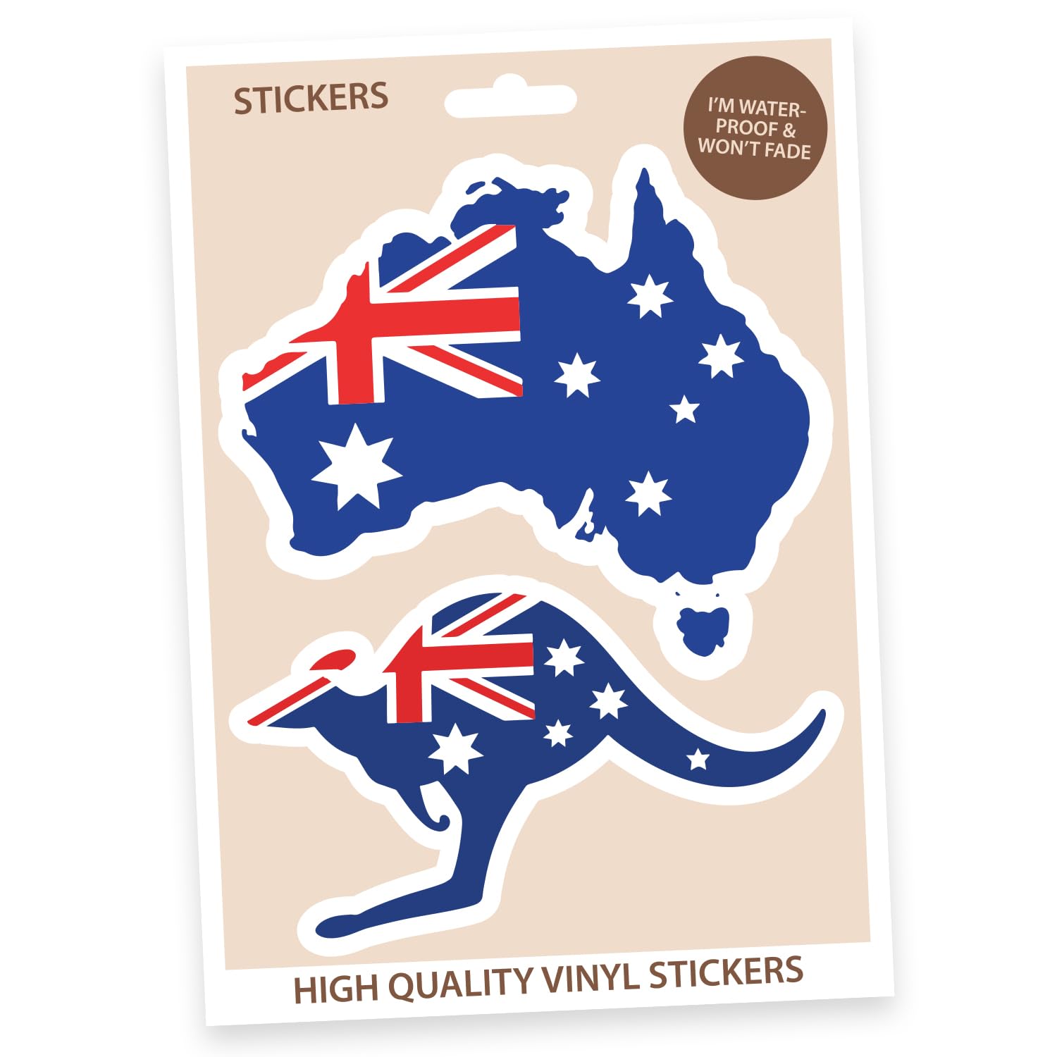 2 Pack Australia Flag Vinyl Stickers – 10cm Waterproof Map & Kangaroo Decals - Aussie Travel Stickers for Laptop, Car, Luggage, Scrapbook, Notebook, Cars, Windows