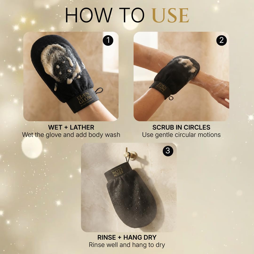Exfoliating Bath Glove – Deep Body Exfoliation Mitt for Smooth, Radiant-Looking Skin – Reusable & Gentle - Pack of 1 Black - Eden Glow - 4