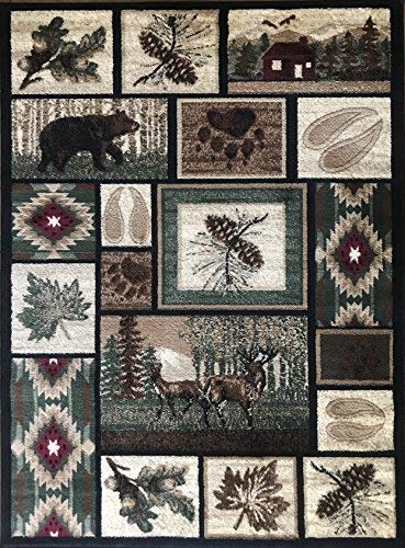 Cabin Style Area Rug Rustic Western Country Bear Elk Deer Bear Wildlife Lodge Native Design 386(3 Feet X 4 Feet 7 Inch)