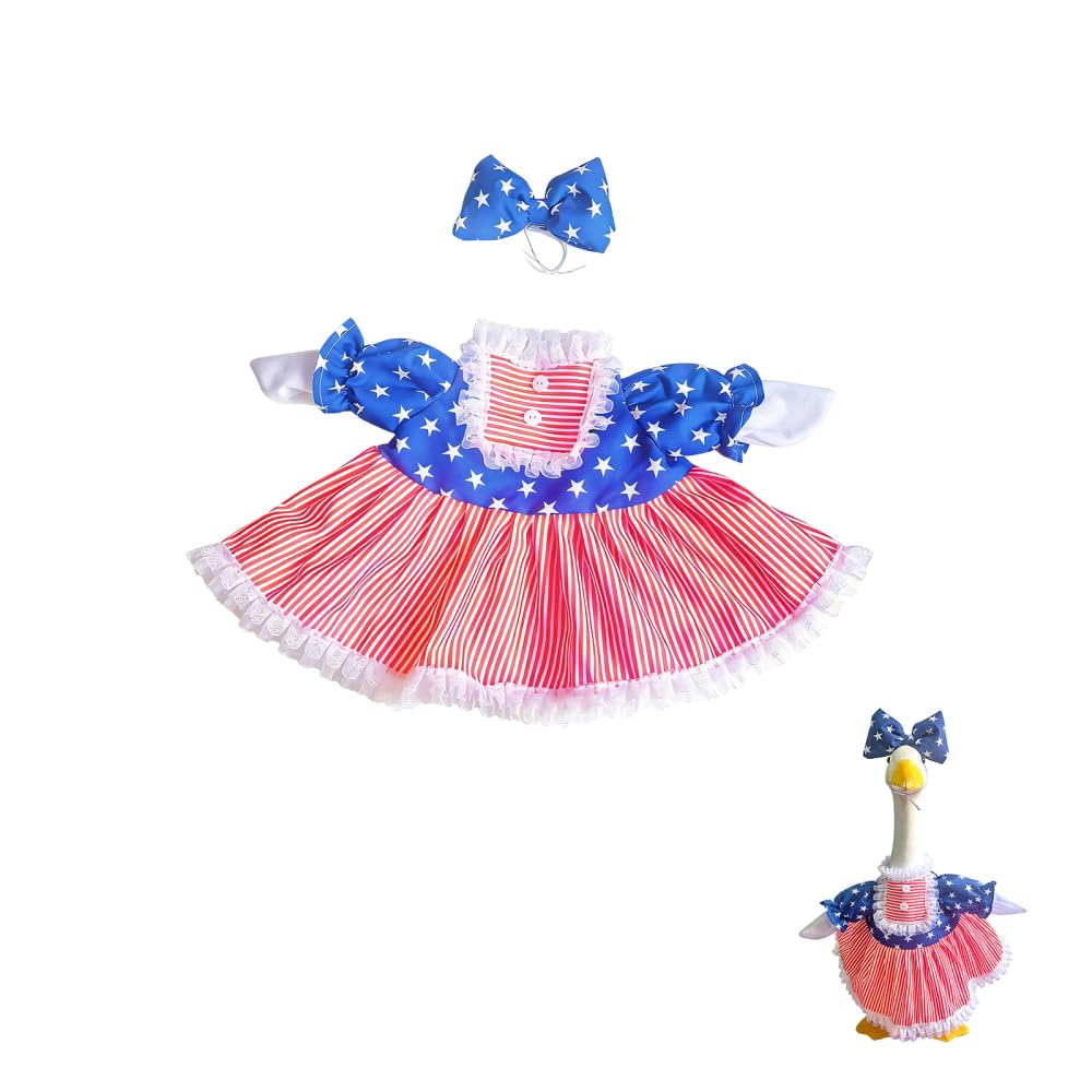 DONGKER Patriotic Goose Outfit, Polyester Holiday Geese Statue Costume with Loose Cutting for 23 Inch Lawn Goose Garden Patio Ornament