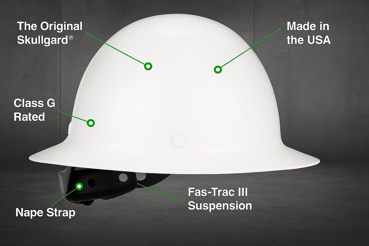 MSA 475408 Skullgard Full Brim Hard Hat mit 4-Punkt Fas-Trac III Federung, weiß, Standard