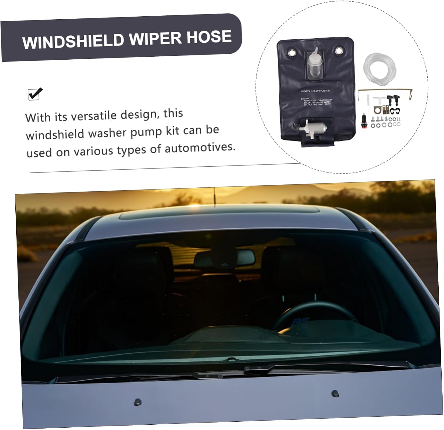 Automotive Windshield Washer Pump Kit Hose Pump Replacement Easy to Install Use