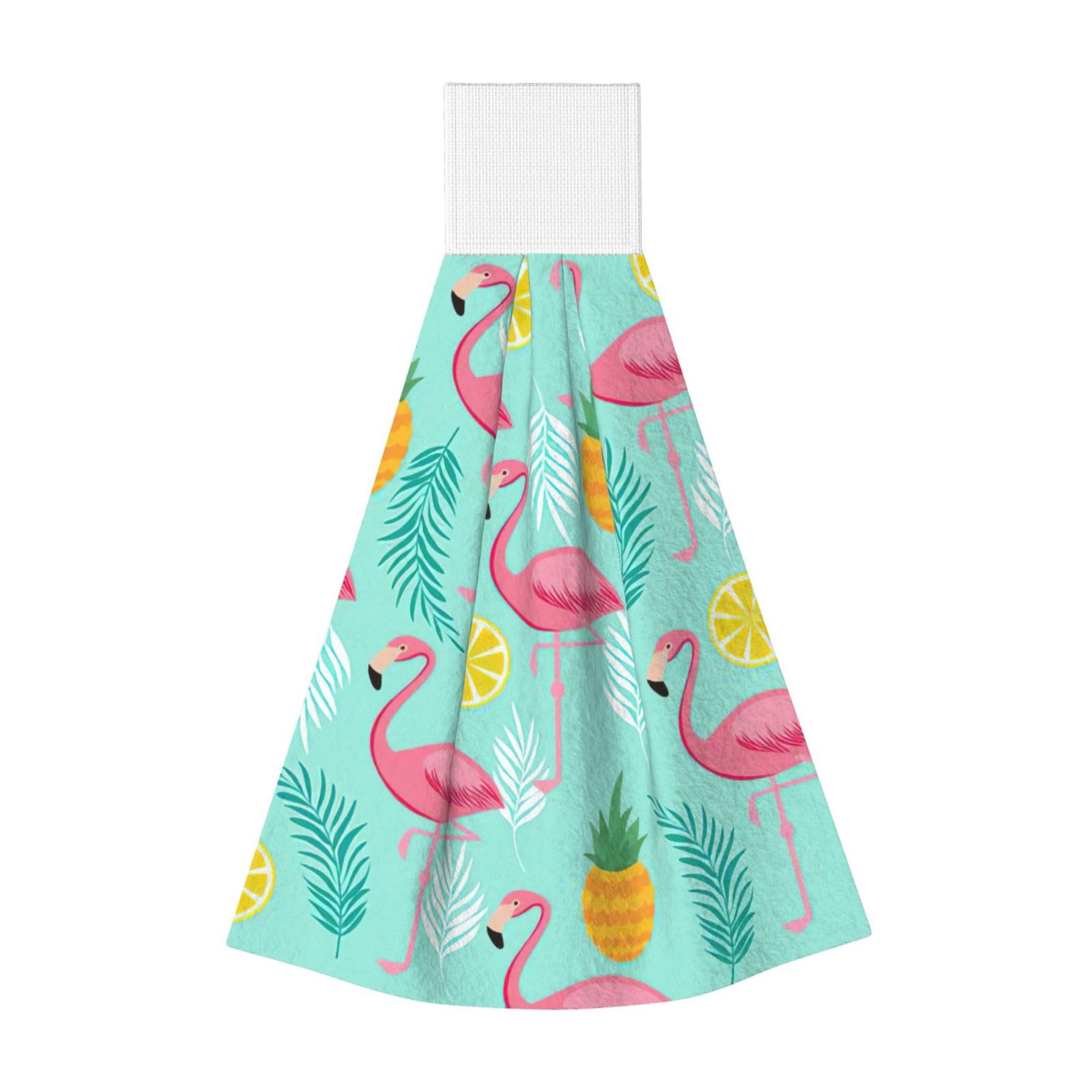 DUWAA Pink Flamingo Print Hanging Hand Towel Quick Dry Bathroom Towel Soft Kitchen Towel