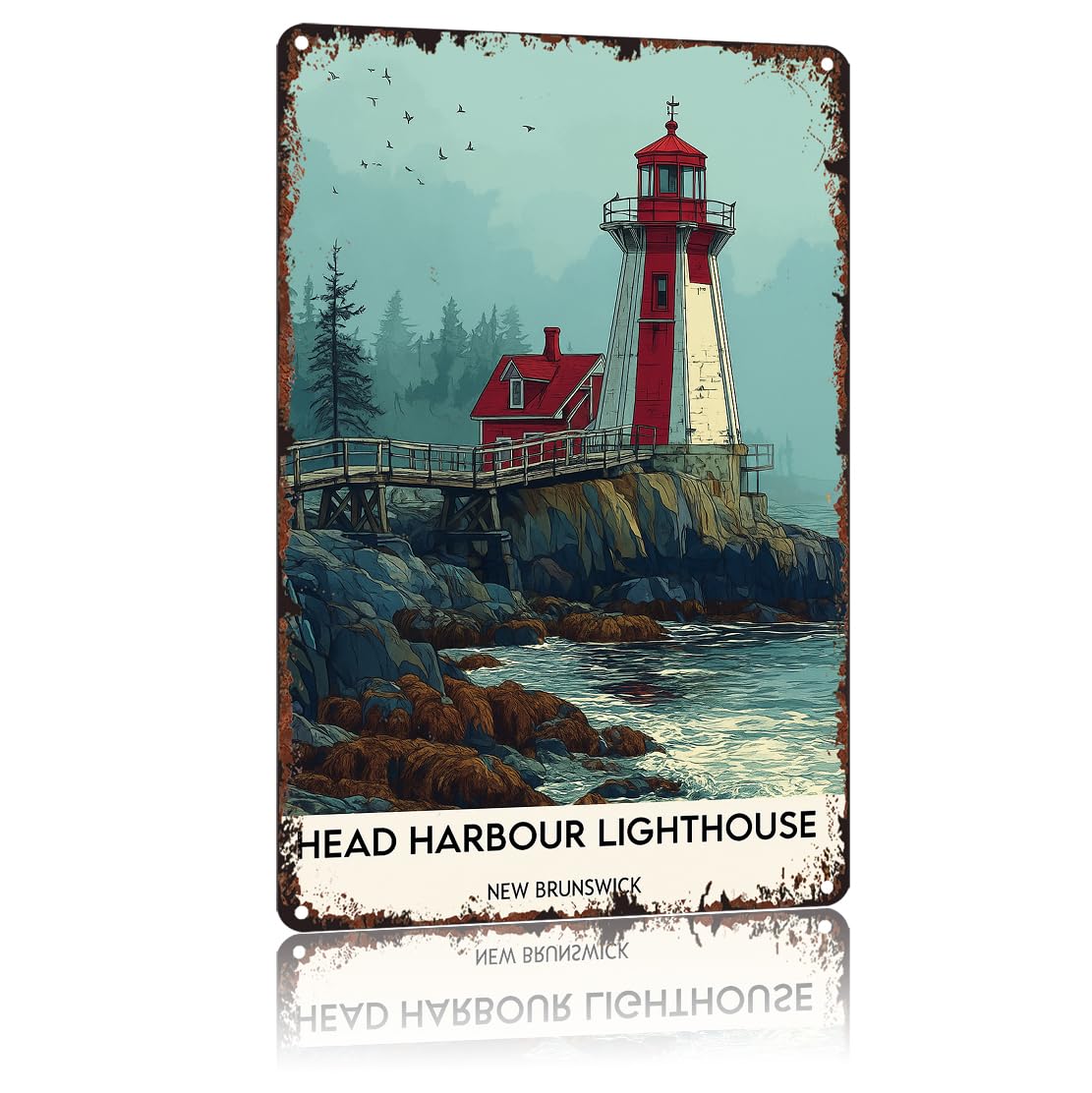peiyeety Head Harbour Lighthouse Poster Funny 8x12 Inch Aluminum Vintage Metal Tin Signs-For Living Room Kitchen Bedroom Patio Porch Men'S Nest Wall Decor