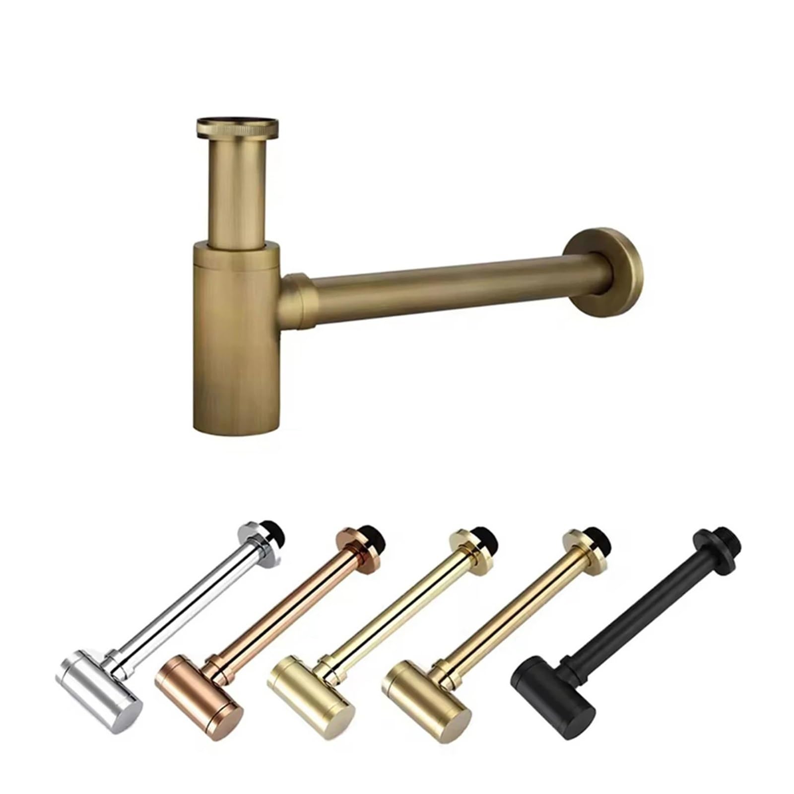 Bouteille de lavabo, plomberie, piège en P, Siphon d'évier salle bains, Kit tuyaux d'égout, corps laiton noir mat 1 pièces Pour Bain(Gold)
