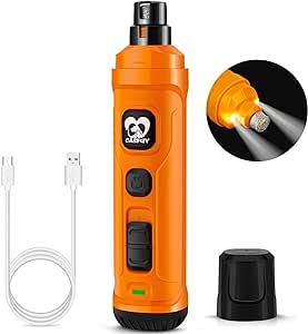 Casfuy Dog Nail Grinder with 2 LED Light - New Version 2-Speed Powerful Electric Pet Nail Trimmer Professional Quiet Painless Paws Grooming &amp; Smoothing for Small Medium Large Dogs and Cats (Orange)