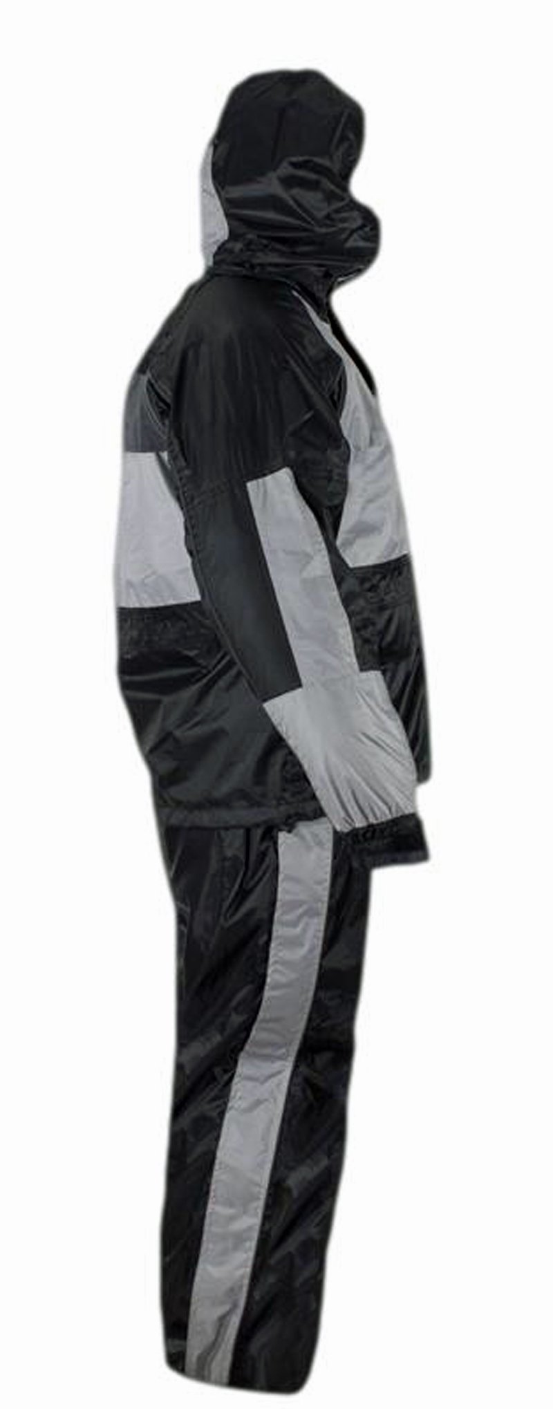 CD D C Mens 2 Piece Gray & Black Biker Motorcycle Hooded Rain Suit 3X-Large