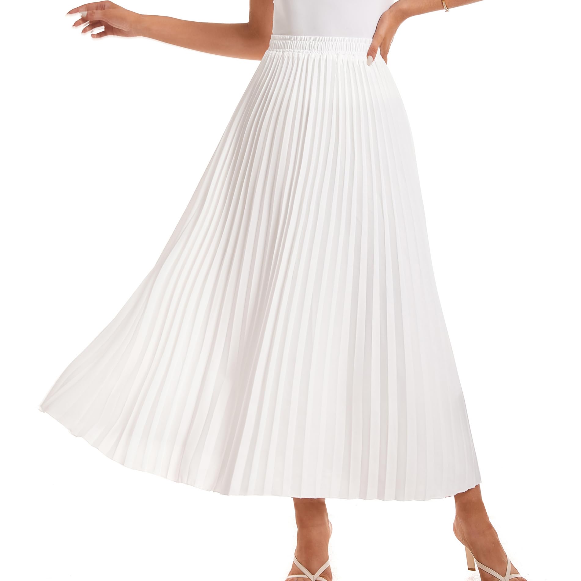 Elastischer Damenrock, hohe Taille, fließender Faltenrock, Chiffon, Swing, A-Linie, Strand, Maxirock
