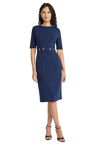Women's Half Sleeve Round Neck Sheath Dress with Belt -