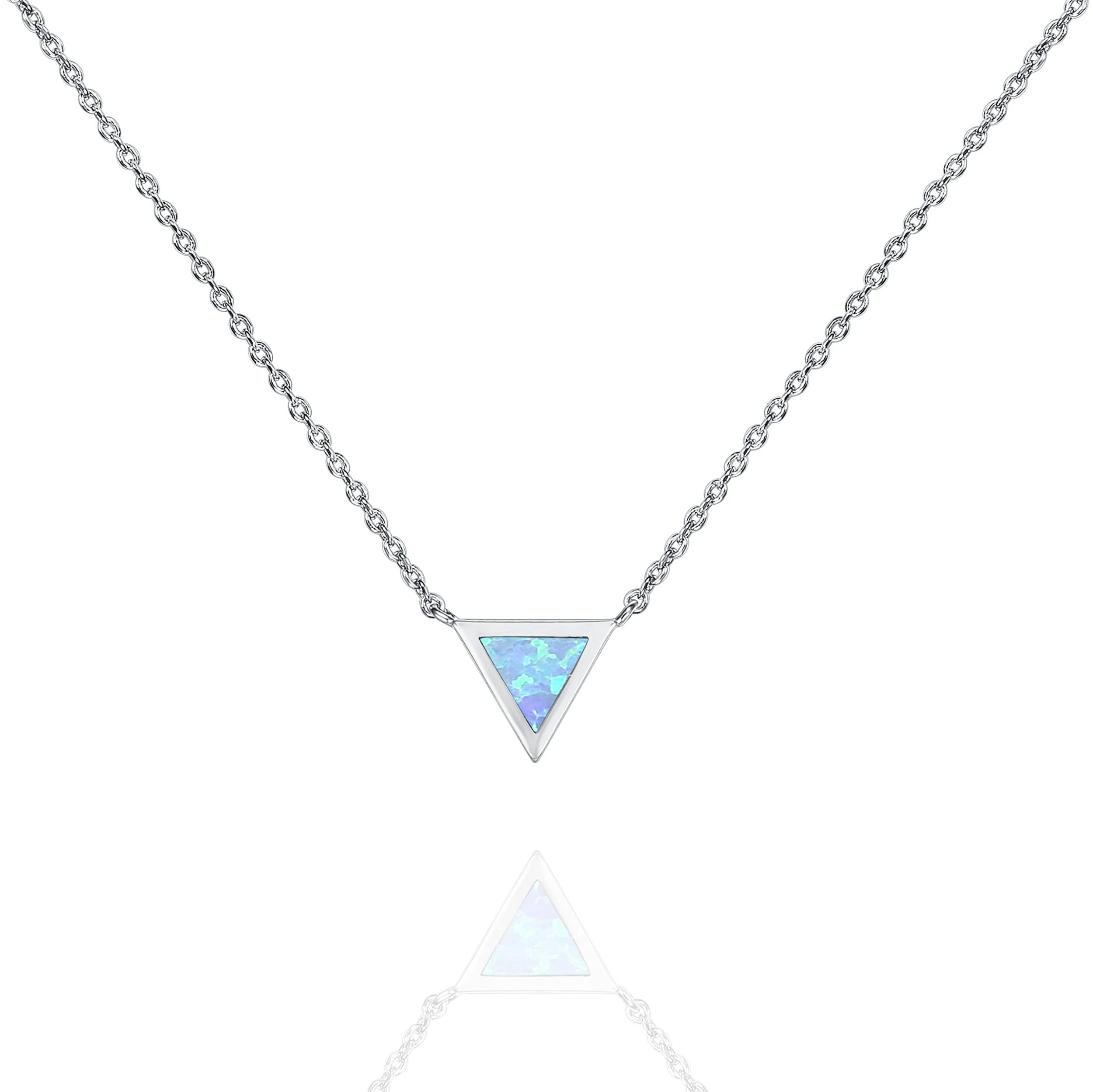 14K Gold Plated Opal Pendant Necklaces for Women | Created Opal Cubic Zirconia Dainty Necklace | Butterfly Round Triangle Antler Bar Pendants
