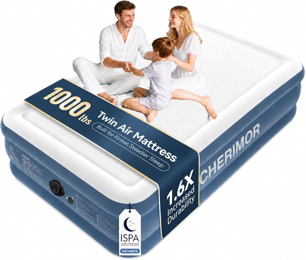 Twin Air Mattress with Built-in Pump, 1000 lbs Heavy-Duty Support | Upgraded Firmness Design, 2-Minute One-Touch Inflation, 16" Portable & Easy to Store Air Bed for Home Guests and Camping