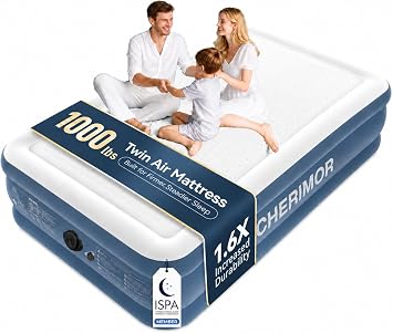 CHERIMOR Twin Air Mattress with Built-in Pump, 1000 lbs Heavy-Duty Support