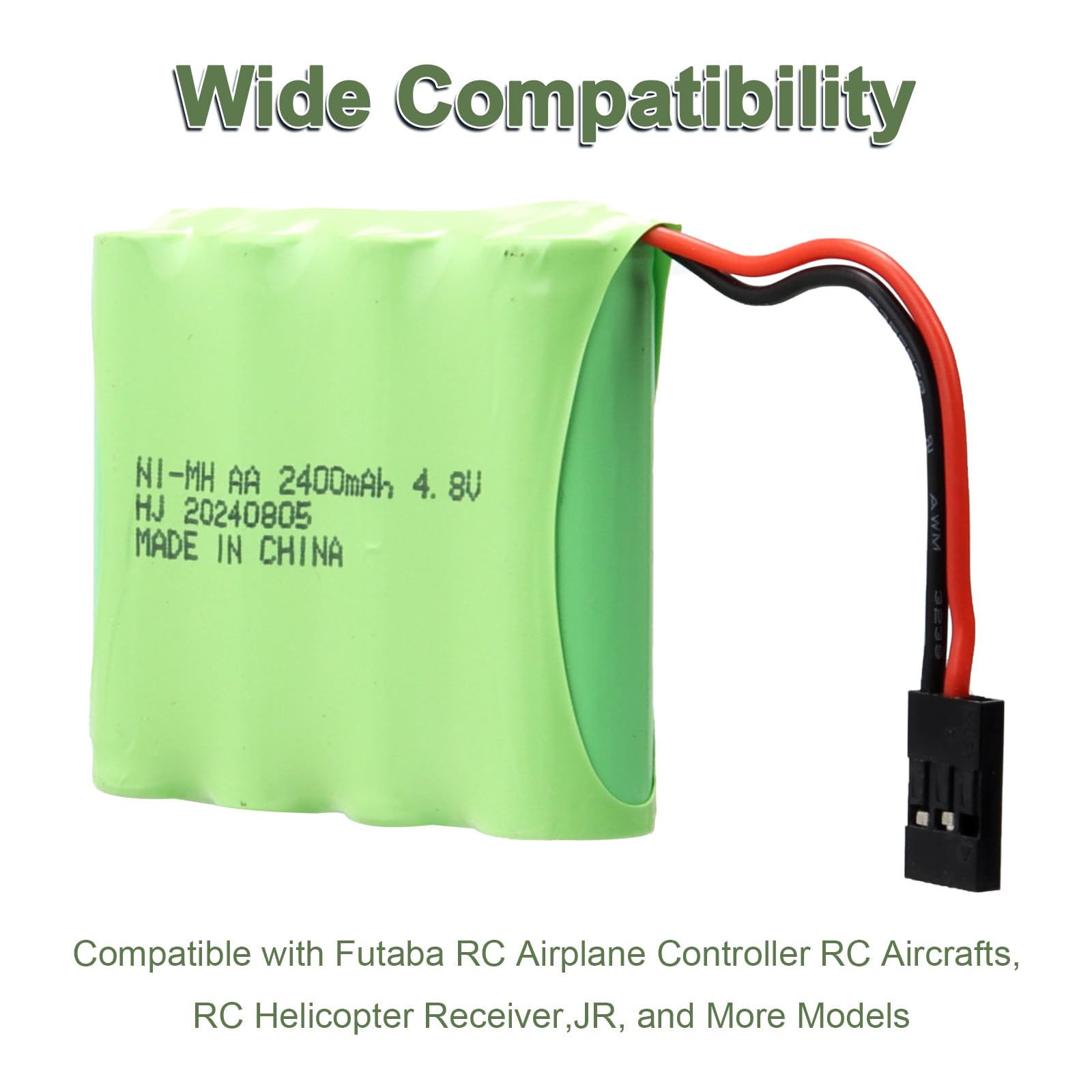Lot de 2 Batteries NiMH RC 4,8 V 2 400 mAh avec connecteurs Hitec, Batterie Compatible avec contrôleur d'avion RC Futaba, Avions RC, récepteur d'hélicoptère RC, Futaba, JR et Autres modèles