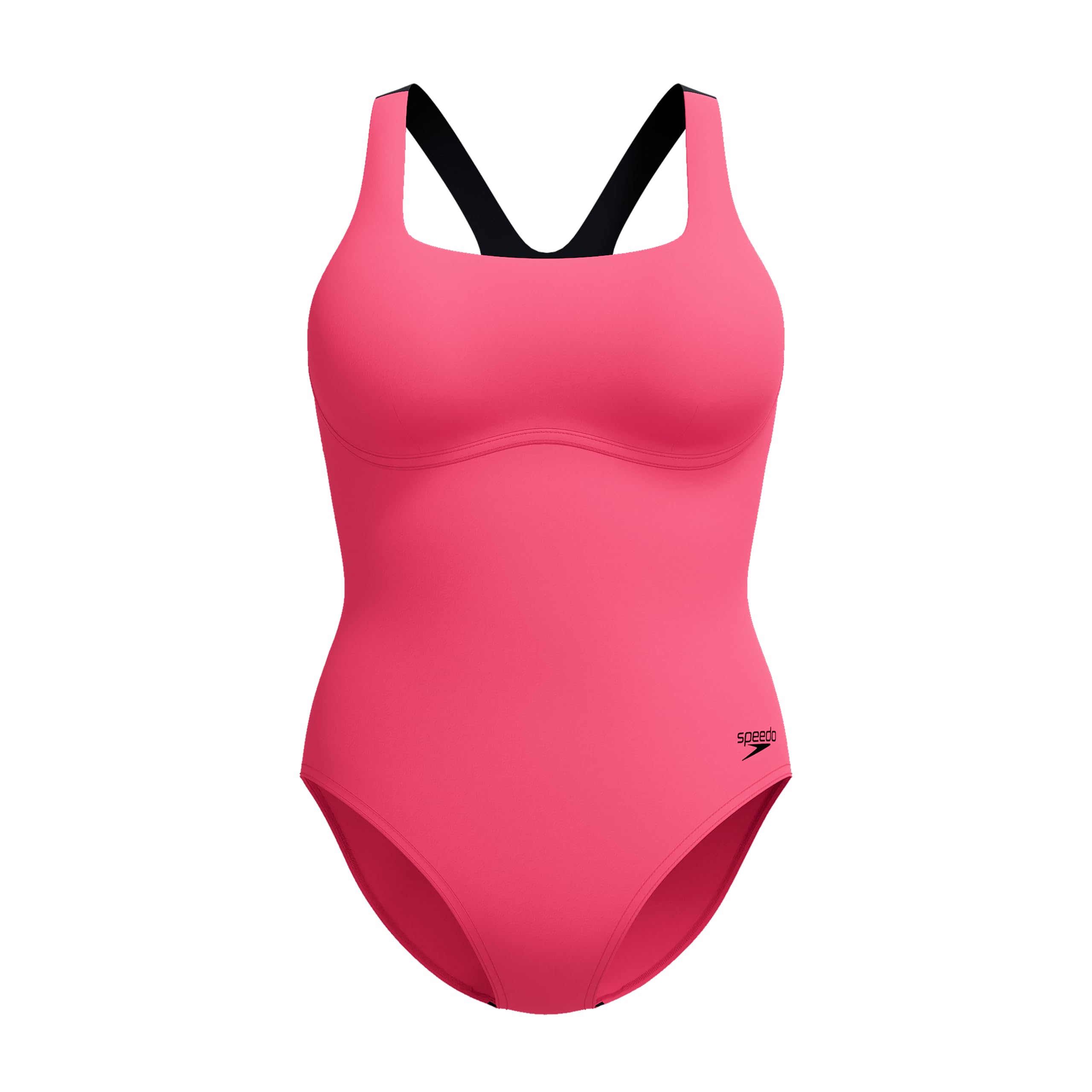 Speedo Women's Flex Band Swimsuit with Integrated Swim Bra | Swim FitneS | Training, Raspbery Fill/Vermilion/Punch, 44