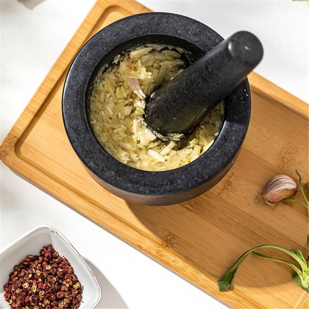 Bol pour moudre les épices Mortier en pierre et mortier pour la maison, pilon d'ail manuel, bol à anneau, outils de cuisine, épices, broyeur d'aliments épais, ensemble de mortier et pilon