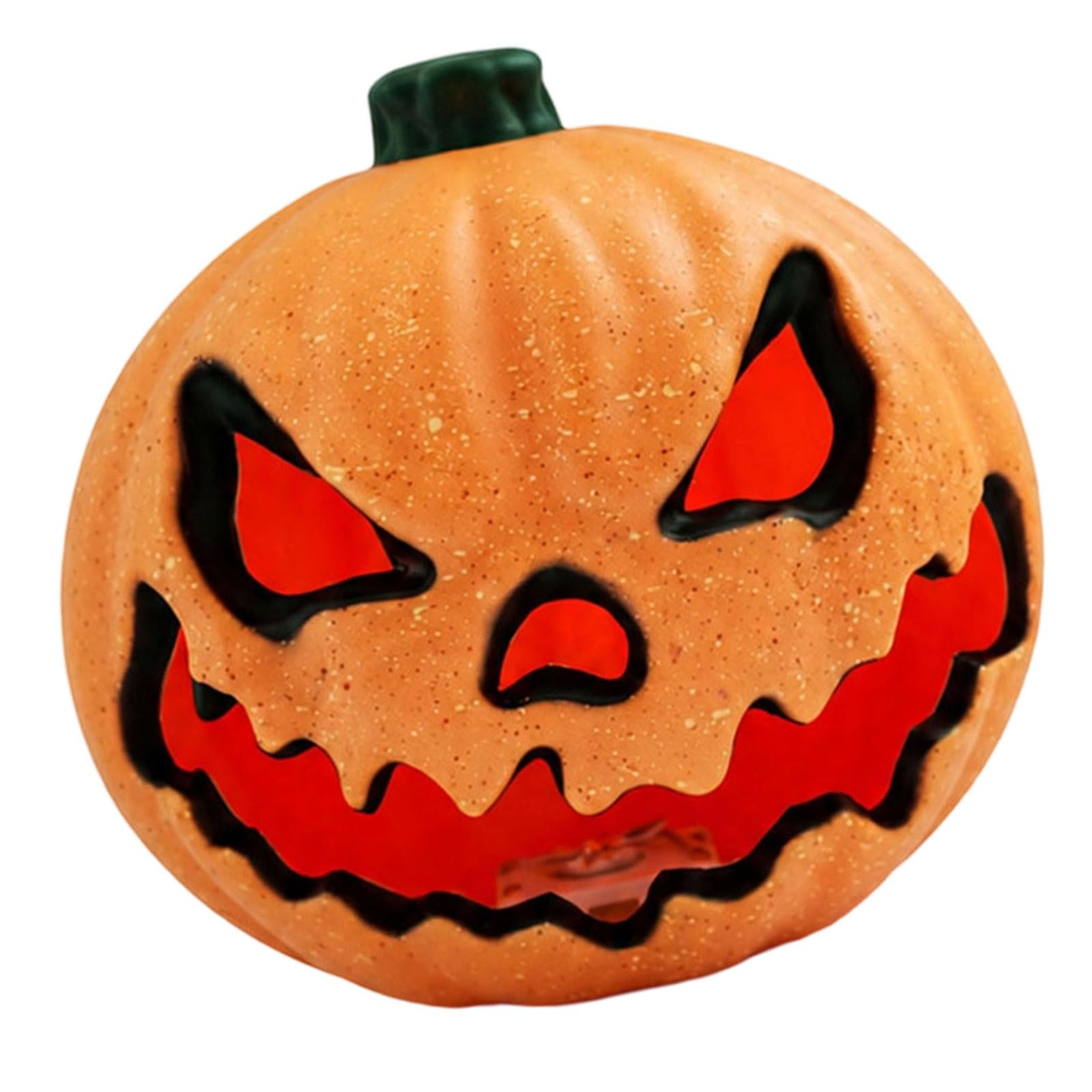 WEILWH Face Pumpkin Decor with Warm LED Light, Hollow Pumpkin Table Accent, 7.9 Inch Molded Halloween Decoration for Shelves, Mantels, and Entry Tables Halloween Light Face Decor Tabletop