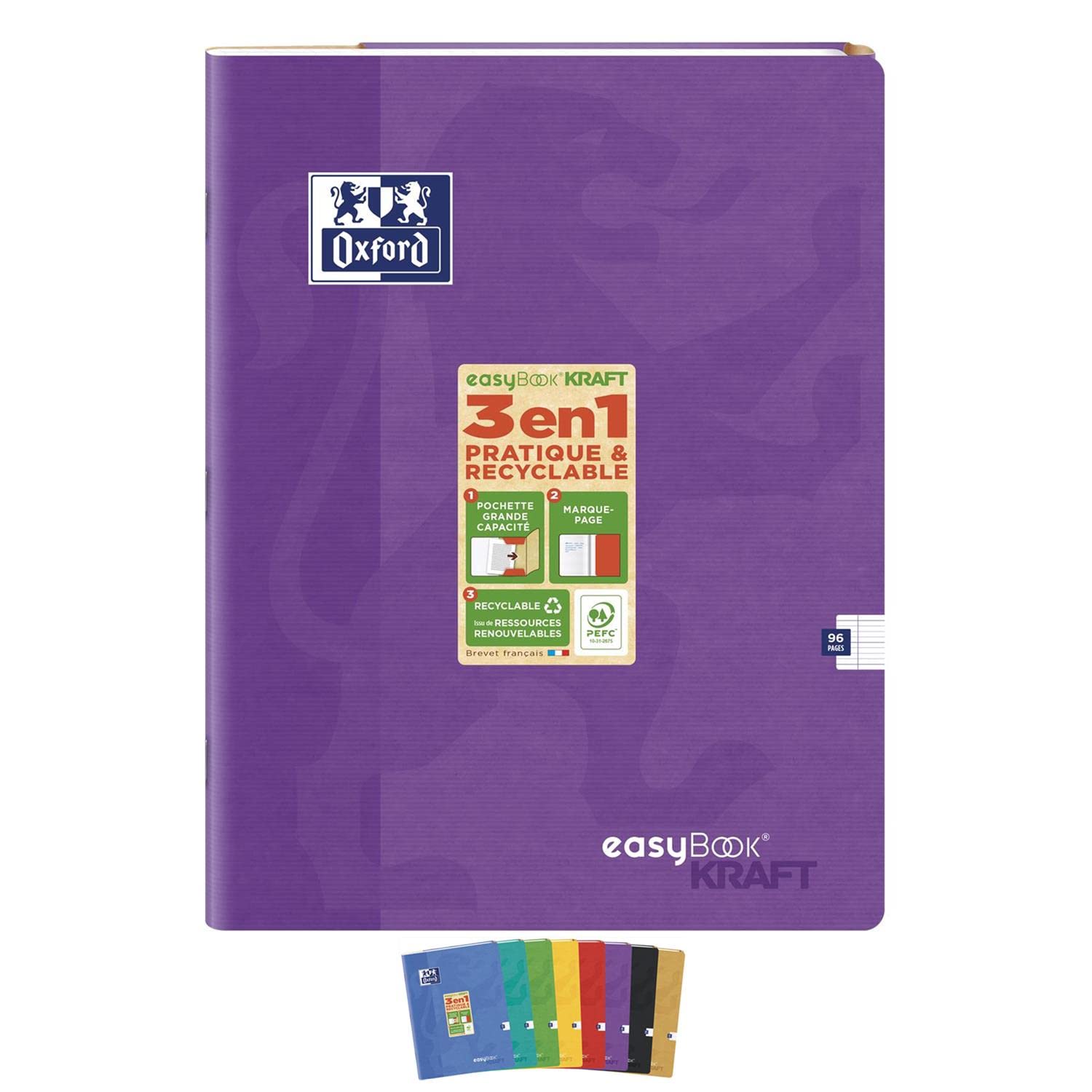OXFORD Lot de 5 Cahiers piqûre EASYBOOK KRAFT24 x 32 cm 96p 90g coloris aléatoire