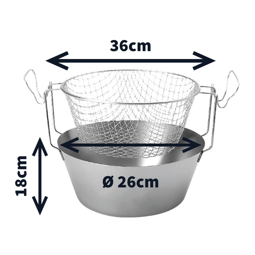Artame ART23226 – Friteuse inox traditionnelle dite friteuse du Nord fond thermique et panier acier étamé - Ø 26cm, 3.6l