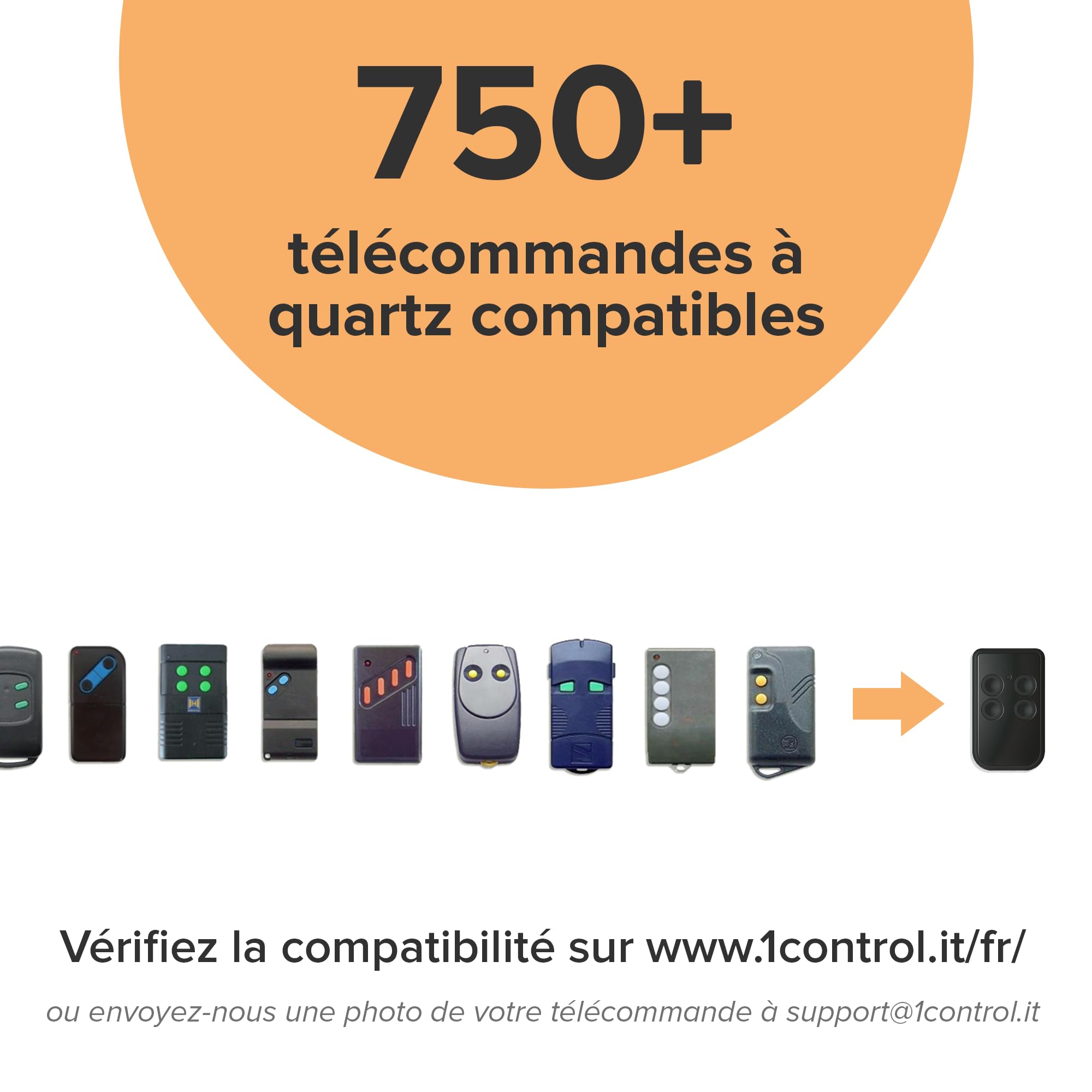 1Control QZERO, 2 radiocommandes universelles quarzates à 4 Touches. Remplace jusqu'à 4 télécommandes Quarzati de 21 MHz à 47 MHz, même de Marques et fréquences différentes - Made in Italy (Noir)