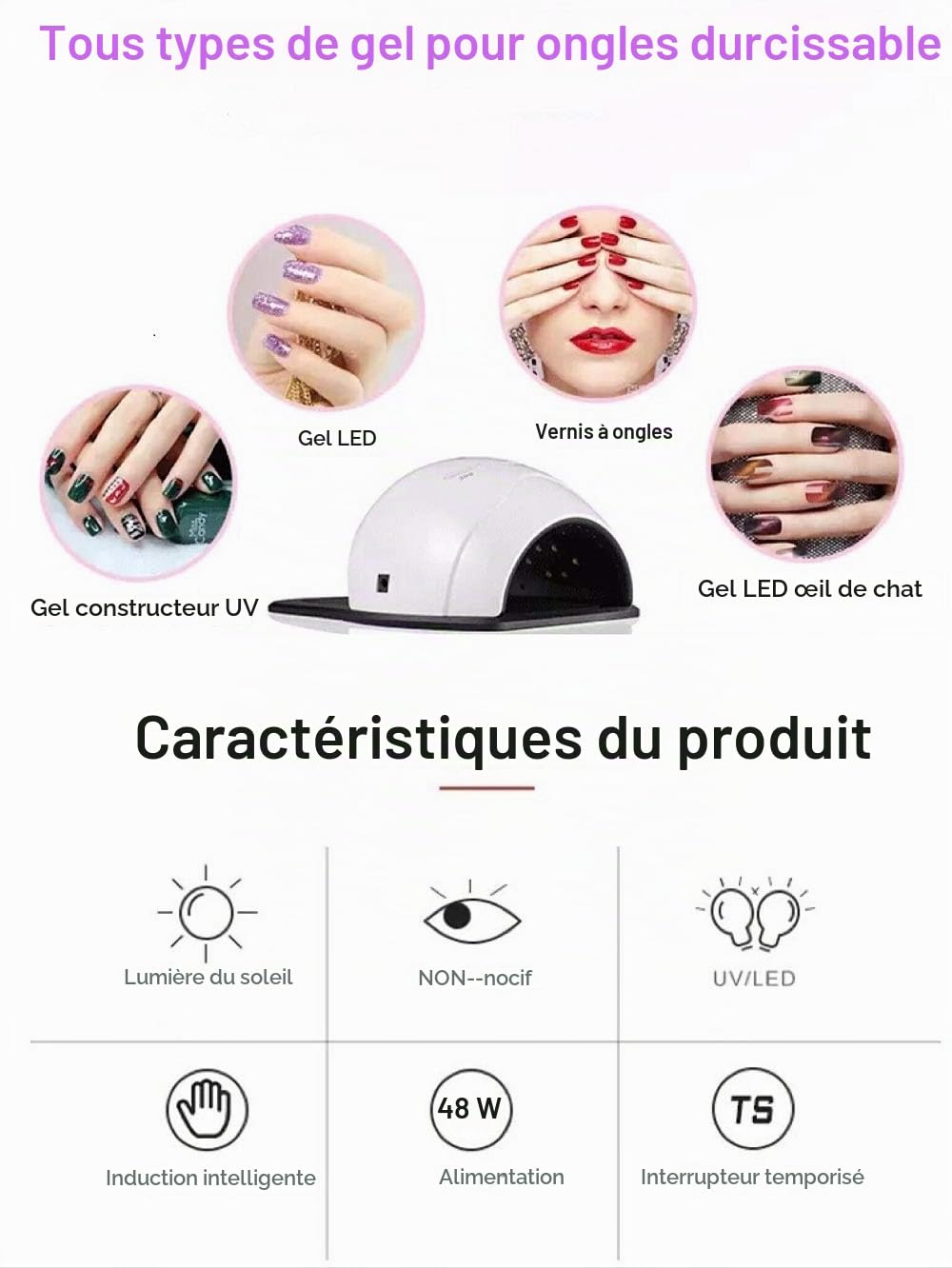 Ruihua 2dans1Séchoirs à ongle,Smart Auto-sensing 4 minuter Réglage 48W UV/LED Sèche Ongles Nouvelle Version Pourle Durcissement Donnez une boîte de lingettes nettoyantes pour vernis à ongles
