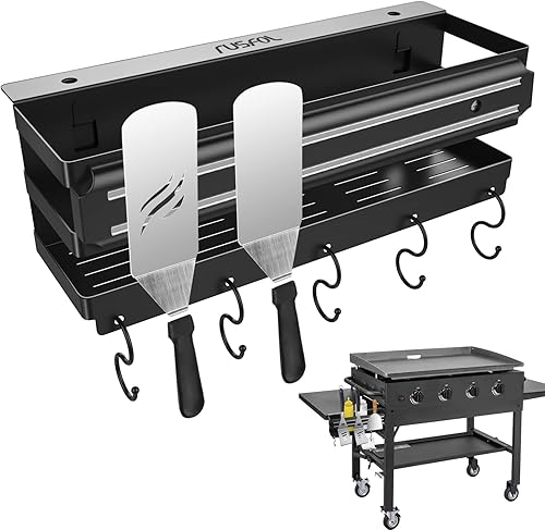 RUSFOL Organizador de parrilla de acero inoxidable con tira magnética para utensilios de barbacoa para parrillas Blackstone de 28"/36", con una