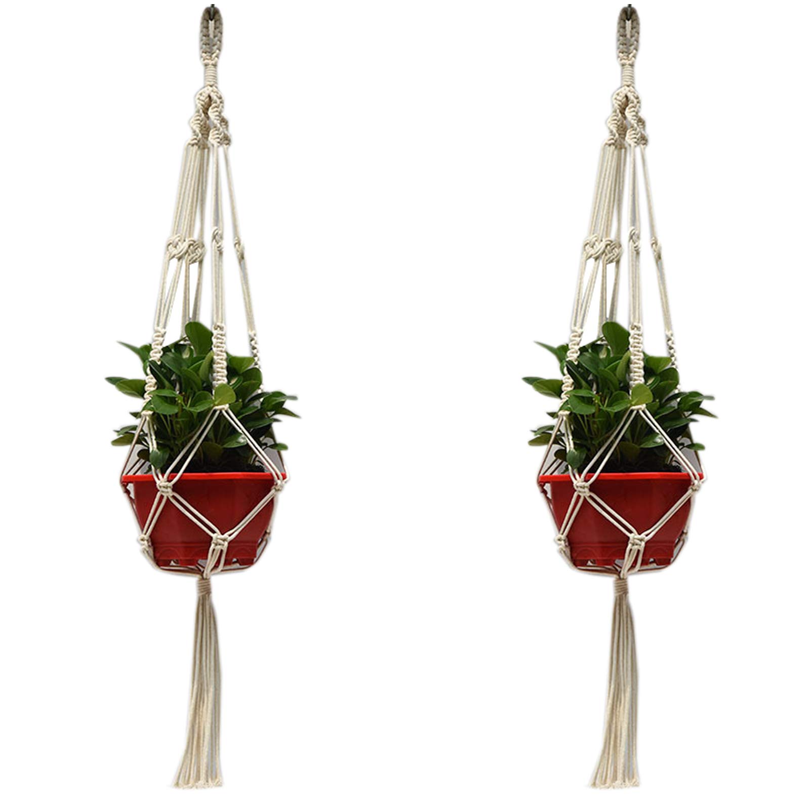 GROWNEER - Set di 5 grucce in macramè, con 5 ganci, diversi livelli, in corda di cotone fatto a mano, per vasi da fiori, per interni ed esterni, decorazione per la casa