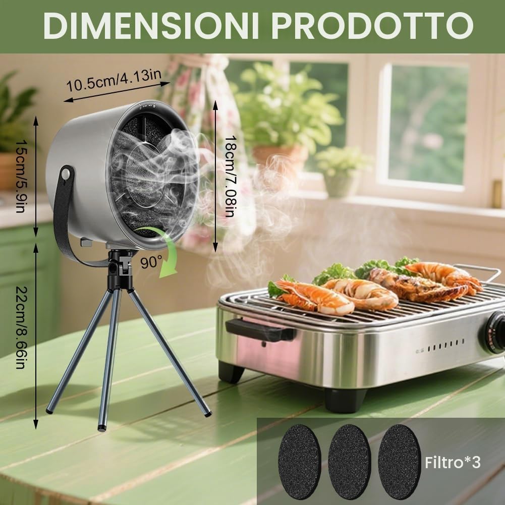 Cappa aspirante da tavolo, portatile e potente, 3 livelli di vento, ventilatore rimovibile e lavabile, ideale per grigliate al coperto, fonduta e cucina camper (grigio)