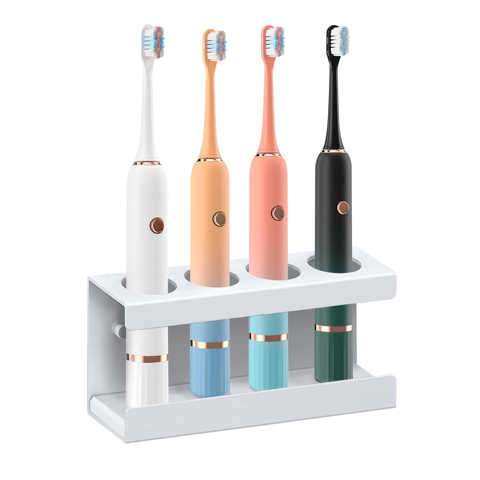 Minicoco White Electric Toothbrush Holder Wall Mounted Toothbrush Holders For Bathroom 4 Slots Electric Toothbrush Stand With Diatomite Dish，Suitable For Placing Electric Toothbrush Holder Charger