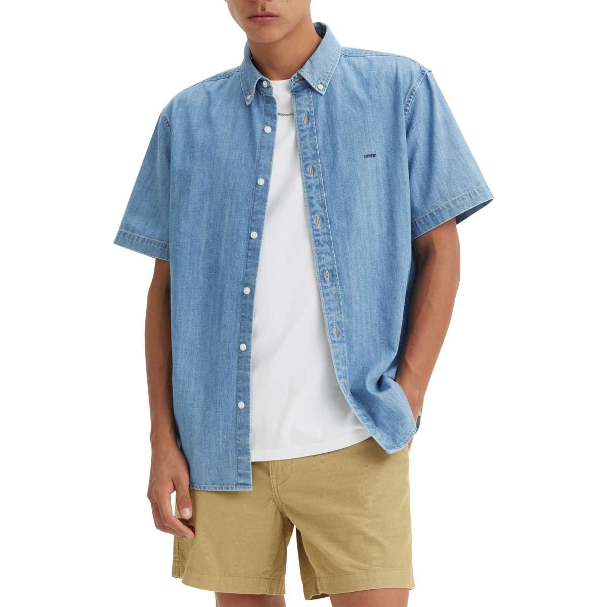 Levi's Męska koszula z krótkim rękawem Authentic Button, Eli Medium Blue Wash, XL