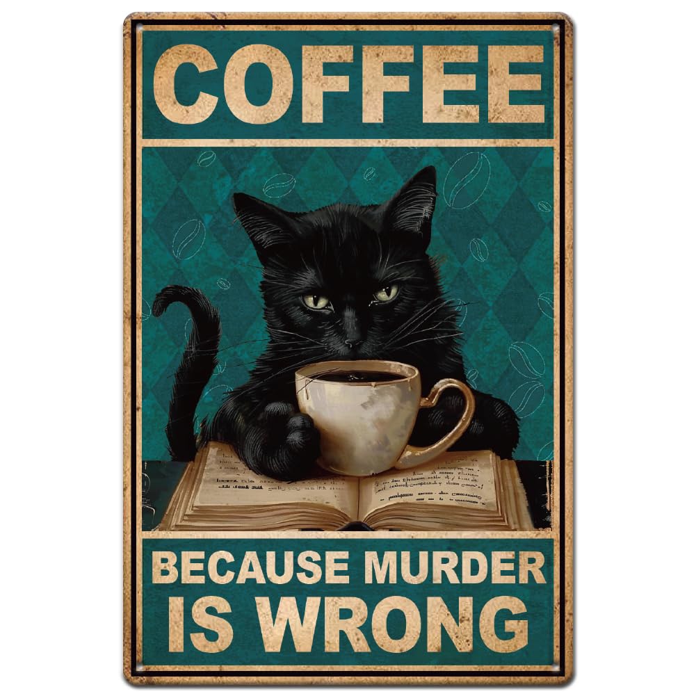 SUPERDANT Blechschild Katze Vintage – 20x30 Cm, Metall, Wanddeko Mit Spruch 'Ich Lese Bücher, Trinke Tee…'