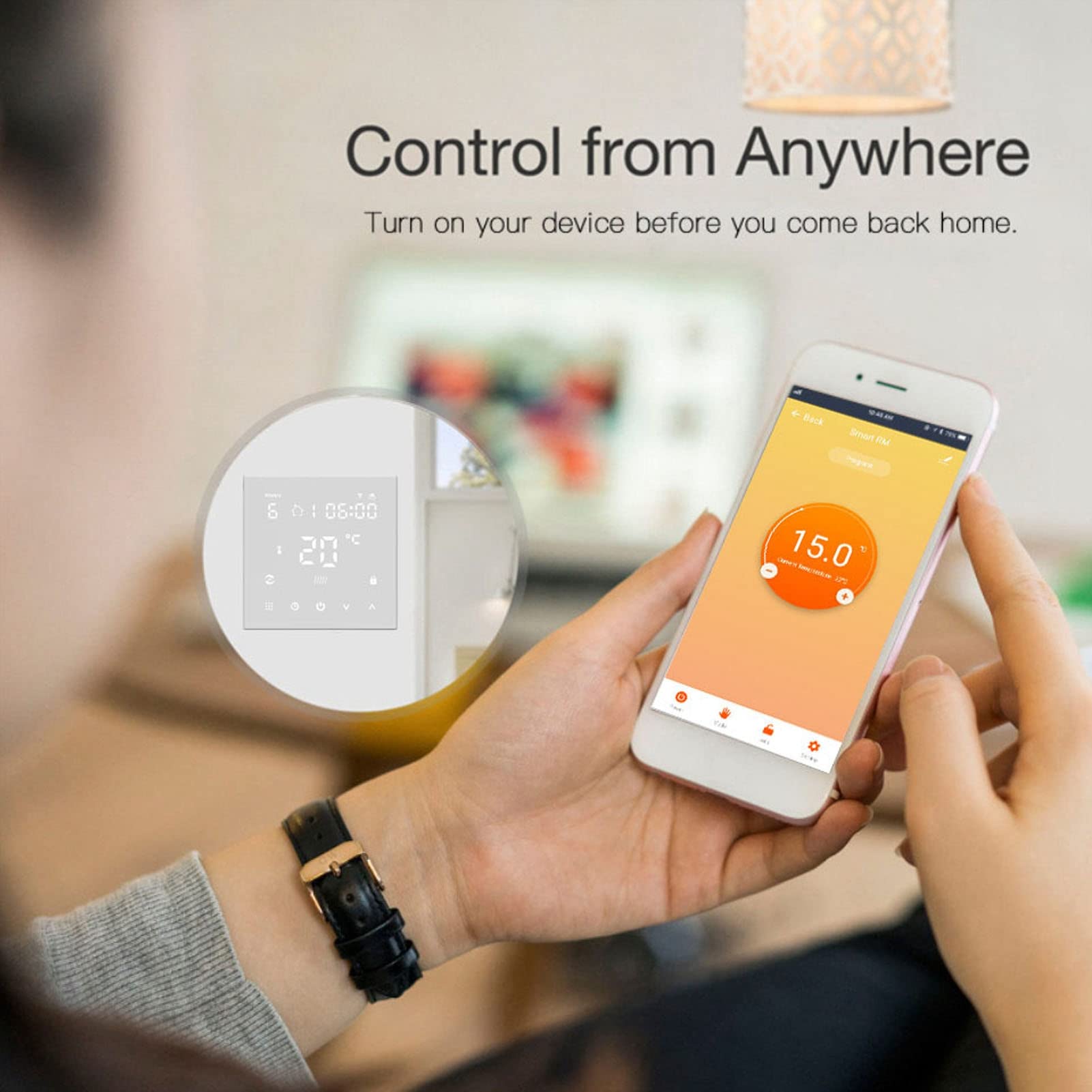 Termostato WiFi digitale con schermo touch, controllo vocale tramite app, termostato intelligente con autocalibrazione per riscaldamento a pavimento.