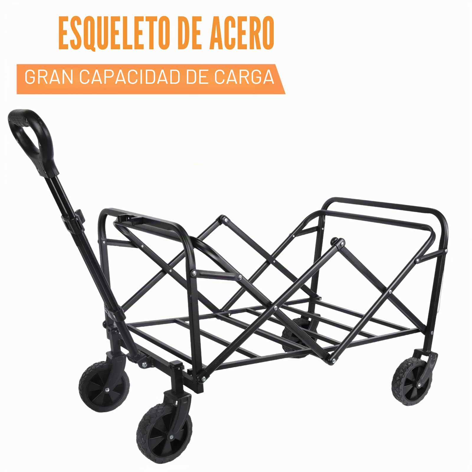 Carro Plegable con Ruedas, 120L (120KG) Carro Playa, Carro de Playa con Ruedas 360° Grandes | 2 Soportes para Bebidas, 70x43x72cm – para Playa, Camping & Compras (Negro)