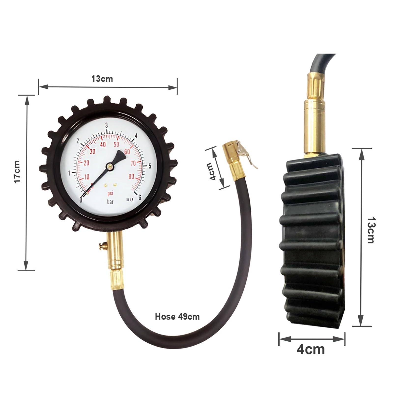4-calowy Miernik Ciśnienia W Oponach 87 PSI 140 PSI 200PSI Dokładność Analogowy Manometr Zaciskowy Uchwyt Pneumatyczny Wskaźnik Opon Wyścigowych łAtwy W UżYciu(0-60 PSI(Glow))
